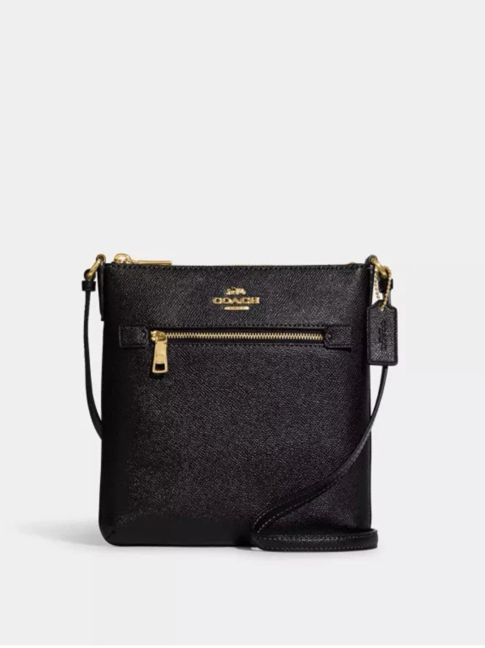 Coach Black Leather Crossbody with Gold Accents